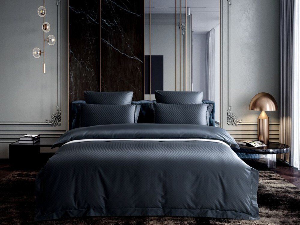 Комплект чёрного постельного белья Асабелла 1515 выполнен из 100% хлопкового жаккарда