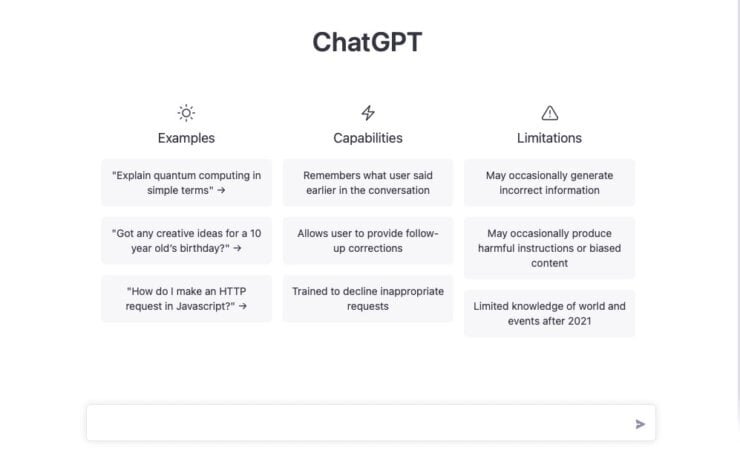    Так выглядит стартовая страница ChatGPT