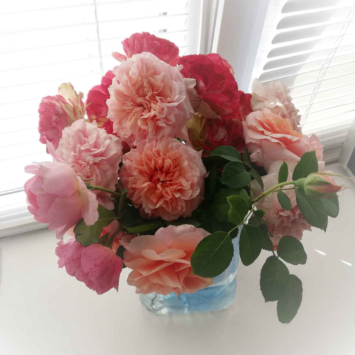 Розы из моего сада, основа букета - роза "Чиппендейл", начало сентября