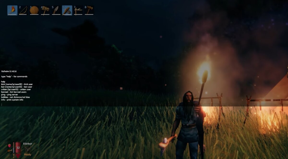 F5 - командная консоль в игре Valheim