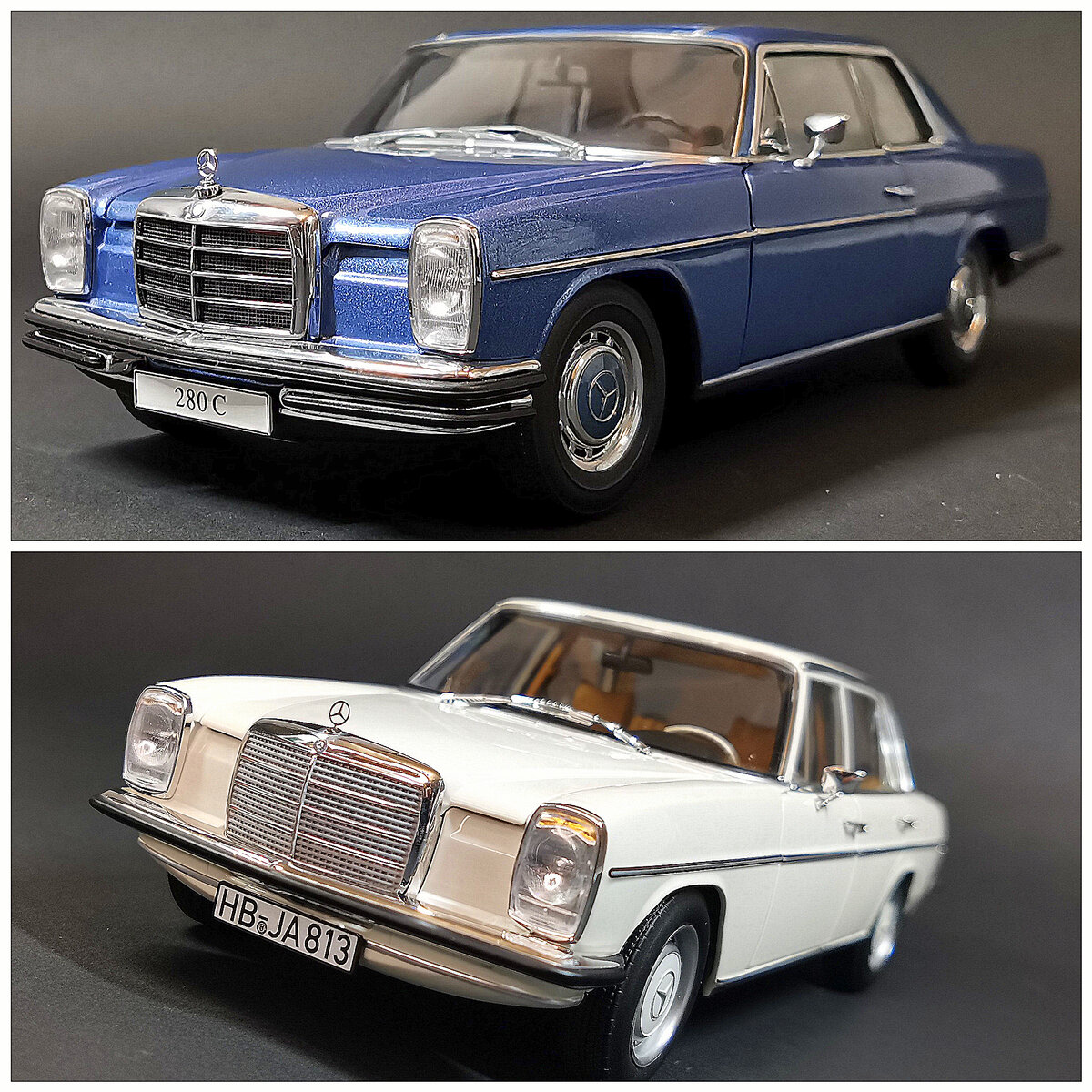 Mercedes 280C 1972 W114 AutoArt VS Mercedes 200 1968 W115 Norev