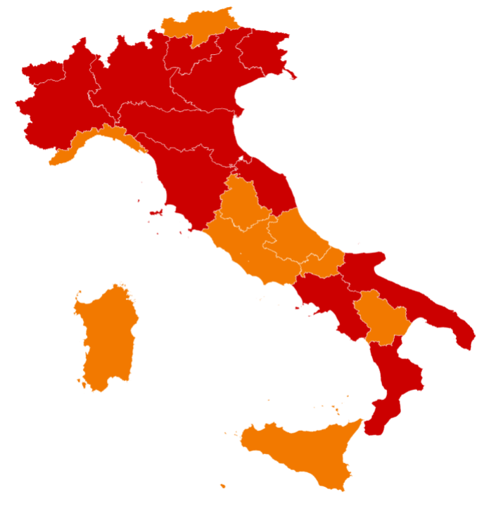 Текущее положение регионов. ( Источник: https://www.repubblica.it/)