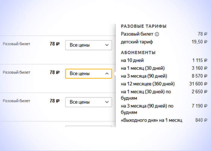 Стоимость проездных документов