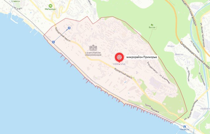 Фотография : Яндекс карты, микрорайон Приморье в Сочи