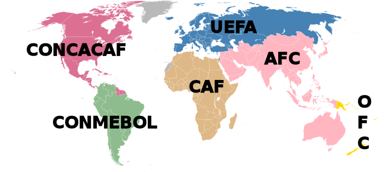 Границы футбольных конфедераций. Источник: commons.wikimedia.org