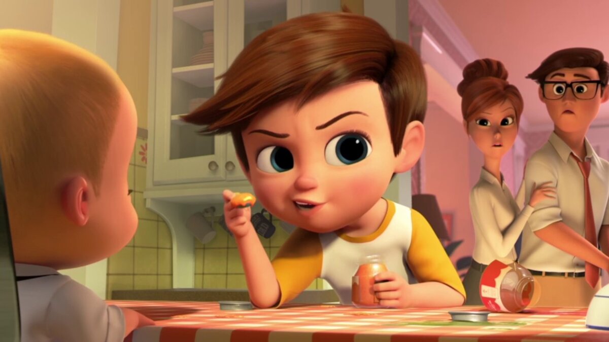 На  этом скриншоте мне нравятся испуг первоклашек на лицах родителей... и лицо Тима очень красноречиво говорит о теплых взаимоотношениях с братиком... это только в конце мы поймем что-к чему.. а пока воспринимаем эту ситуацию как классическую ревность.