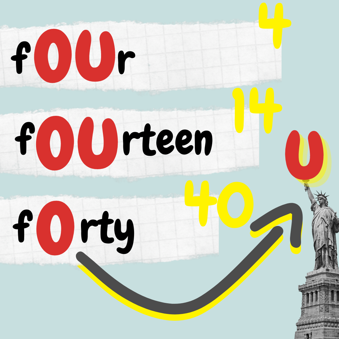 Правописание числительных: four, fourteen, forty