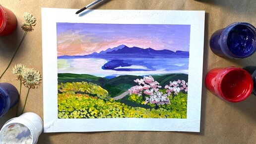 Как легко нарисовать весенний пейзаж гуашью
