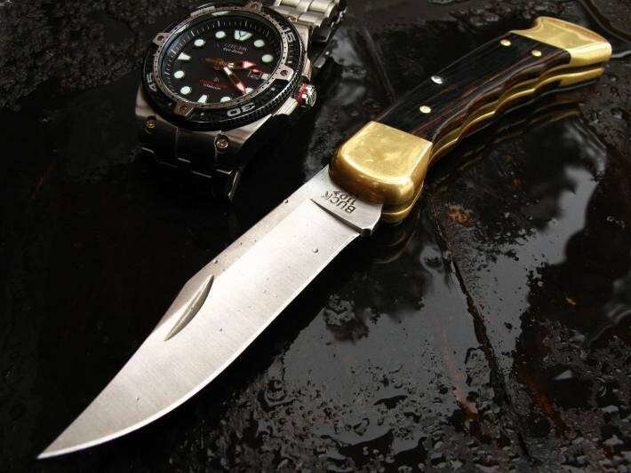 Складной нож Buck Folding Hunter с выемками 0110BRSFG, сталь 420НС, рукоять дерево