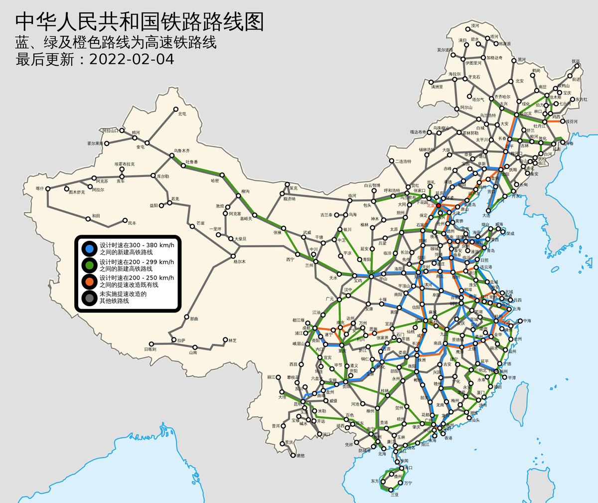 Карта высокоскоростных железных дорог китая