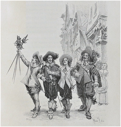 The Three Musketeers by Alexandre Dumas (illustration of the Calmann-Lévy edition, Paris, 1894). PDM.