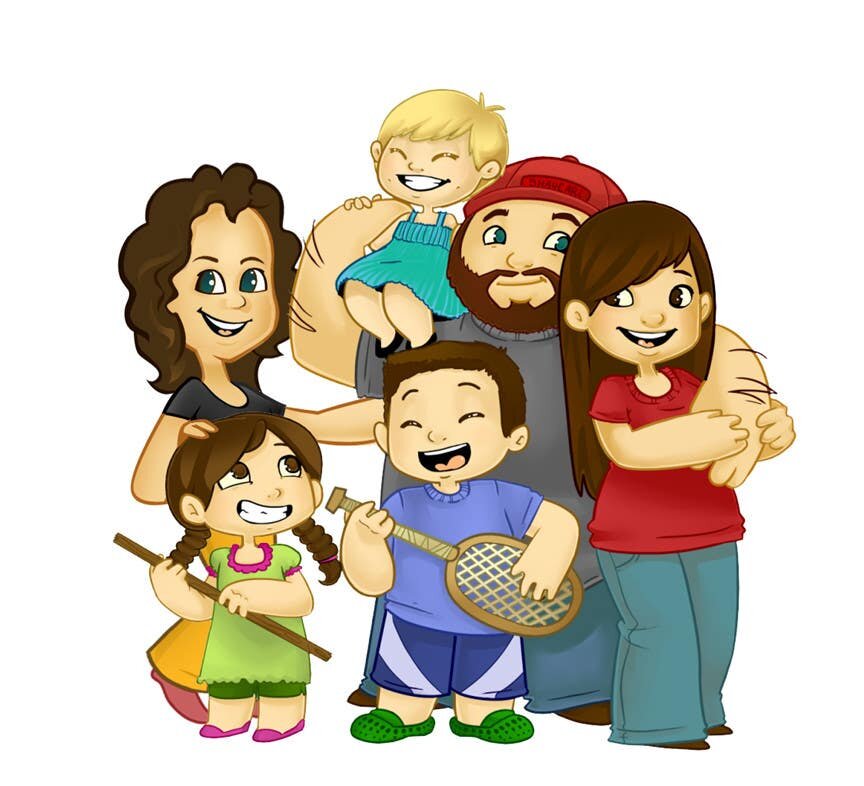 семья мультяшная. Five family members. семья. нарисованная семья. семья мультяшная.