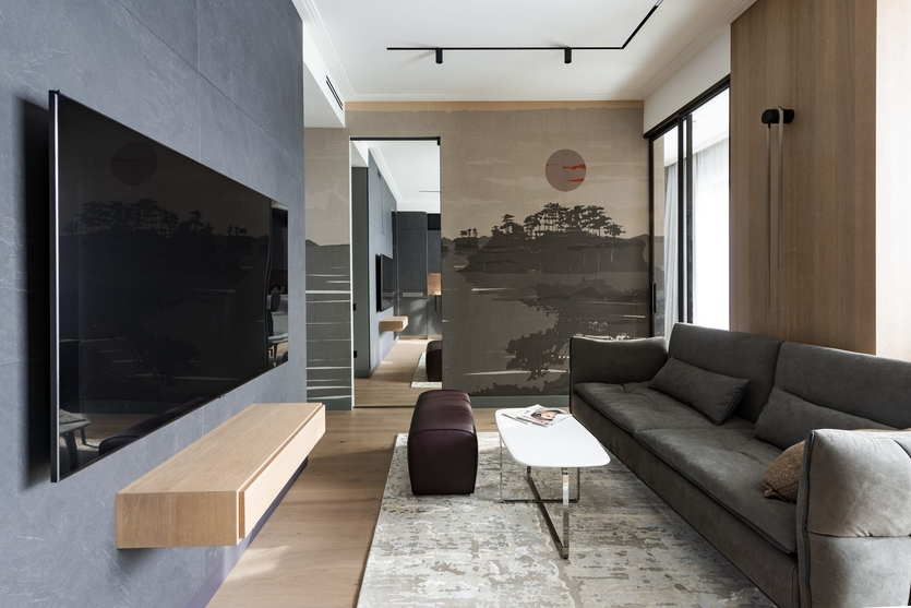 Примеры сочетания в интерьере разных по характеру фактур и материалов. Автор проекта: Екатерина Богачик.