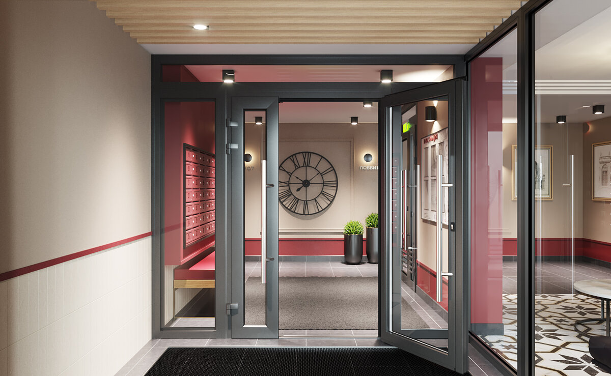 Прозрачная входная группа с видеонаблюдением обеспечивает комфорт и безопасность