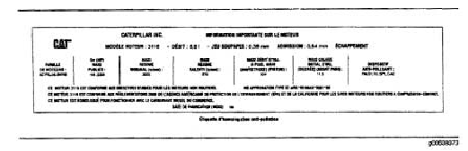 Рис. 2 Типичная наклейка о сертификации двигателя на соответствие состава выхлопных газов нормативам EPA/EU (на французском языке).