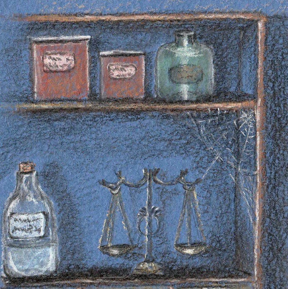 паучок прицепил свою паутину к весам