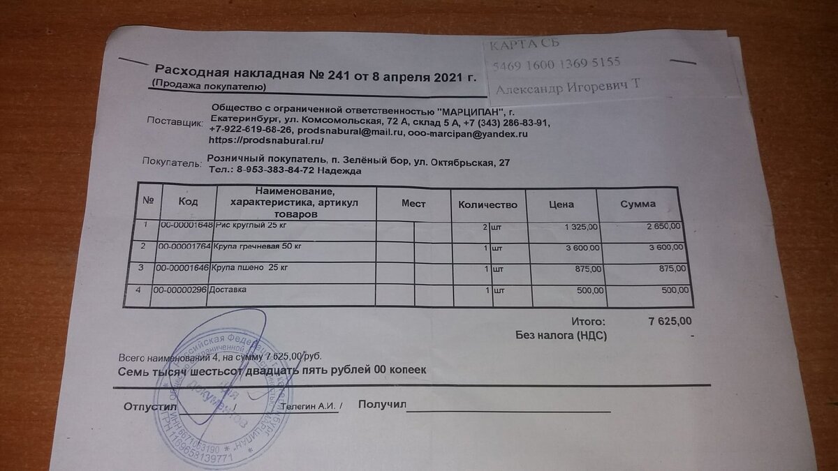 Квитанция на прошлую покупку еды, фото из архива приюта