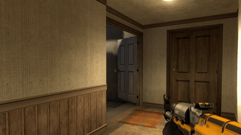 Пример перемещения с пре позиционированием прицела. Обратите внимание, что во время перемещения и обхода углов прицел по возможности избегает пола, стен и прочих объектов, находясь в зоне, в которой может оказаться противник. Упрощая тем самым последующее прицеливание в случае столкновения. Очень важно понять, что прицел не обязательно должен всегда находится идеально на уровне центра головы. Если он будет чуть выше, чуть ниже, левее или правее - это нормально, это намного лучше чем то, что было в первом примере. Ведь короткие флики во-первых требуют куда меньше времени, во-вторых они куда проще в исполнении, ну и в третьих, как следствие значительно стабильнее длинных.