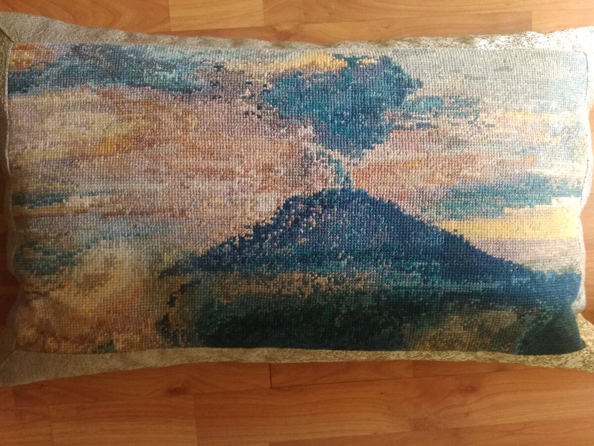 Я по натуре творческая личность и с раннего детства чем-нибудь да увлекалась Всегда нравилось творить руками, наверное это мне передалось от папы по генетическому коду.
В 10 лет я ходила на курсы макраме , вышивала мережку иголкой, вязать на спицах начала учиться уже тоже лет в 10, позже научилась вязать крючком,и в последствии поступила учиться на портную верхней женской одежды. И сколько помню себя, а мне уже 50 лет, я всегда что то созидаю. Но вот крестиком не вышивала никогда. 
 
Мне даже несколько лет назад попалась смешная история на просторах интернета "Дневник мужа вышивальщицы", не думала, что сама стану частичкой такой истории.

Однажды гуляла с супругом по местному Арбату и зашла в магазин для творчества за красками ..... И вот проходя мимо отдела пряжи и вышивки бисером, я увидела понравившуюся мне , напечатанную на шелке картину для вышивки бисером, а я для себя отметила, почему бы ее не вышить крестиком вместо бисера, да и продавец посоветовала купить, а потом в последствии подобрать бисер, чтоб картина точно осталась у меня. А то случается так, понравилась картина, но что то покупку отложили, а потом не найти этот сюжет. Вот я и купила. А раз купила картину для вышивки, нужно купить пяльцы. Долго изучая эту тему, я пришла к выбору пялец фирмы "Дубко", причем купила сразу станок и нисколько не пожалела.  И Вот моя самая первая работа состоялась. Начала вышивать 23 февраля 2020 года  и вышивала работу полгода.  

Так хочется поделиться  своими успехами,  Конечно в этой работе есть не ровные крестики, но в общей картине это не сильно заметно, вулкан мне так понравился, что я сразу взялась за большую работу. Картинку нашла в интернете, это фотография конечно смотрится лучше на фото, сама перевела картинку в крестики и воплотила  ее.
Прошу строго не судить, на моем счету всего две работы. 
Спасибо всем большое за  внимание к моей страничке.