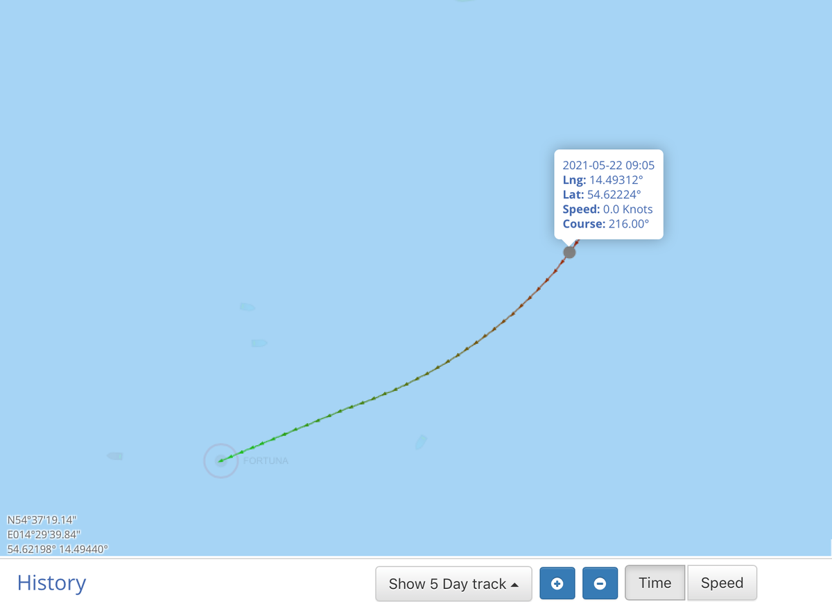 Координаты ТУБ "Фортуна" 22.05