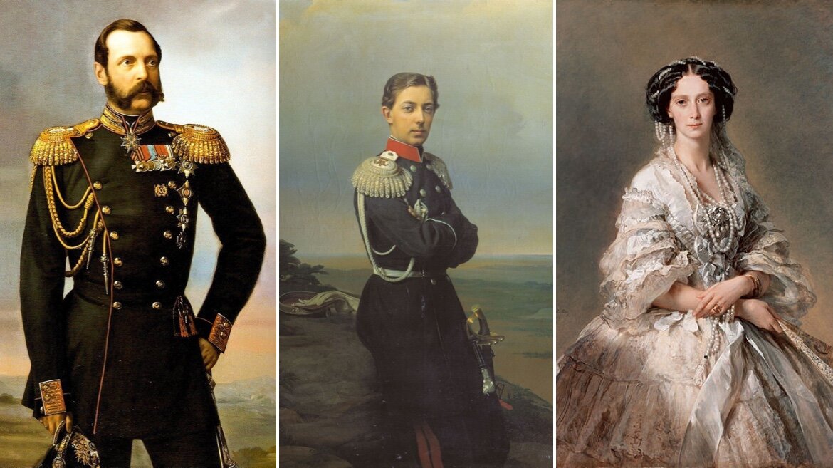 Портреты императора Александра II, цесаревича Николая и императрицы Марии Фёдоровны, в честь которых назван храм и его приделы.