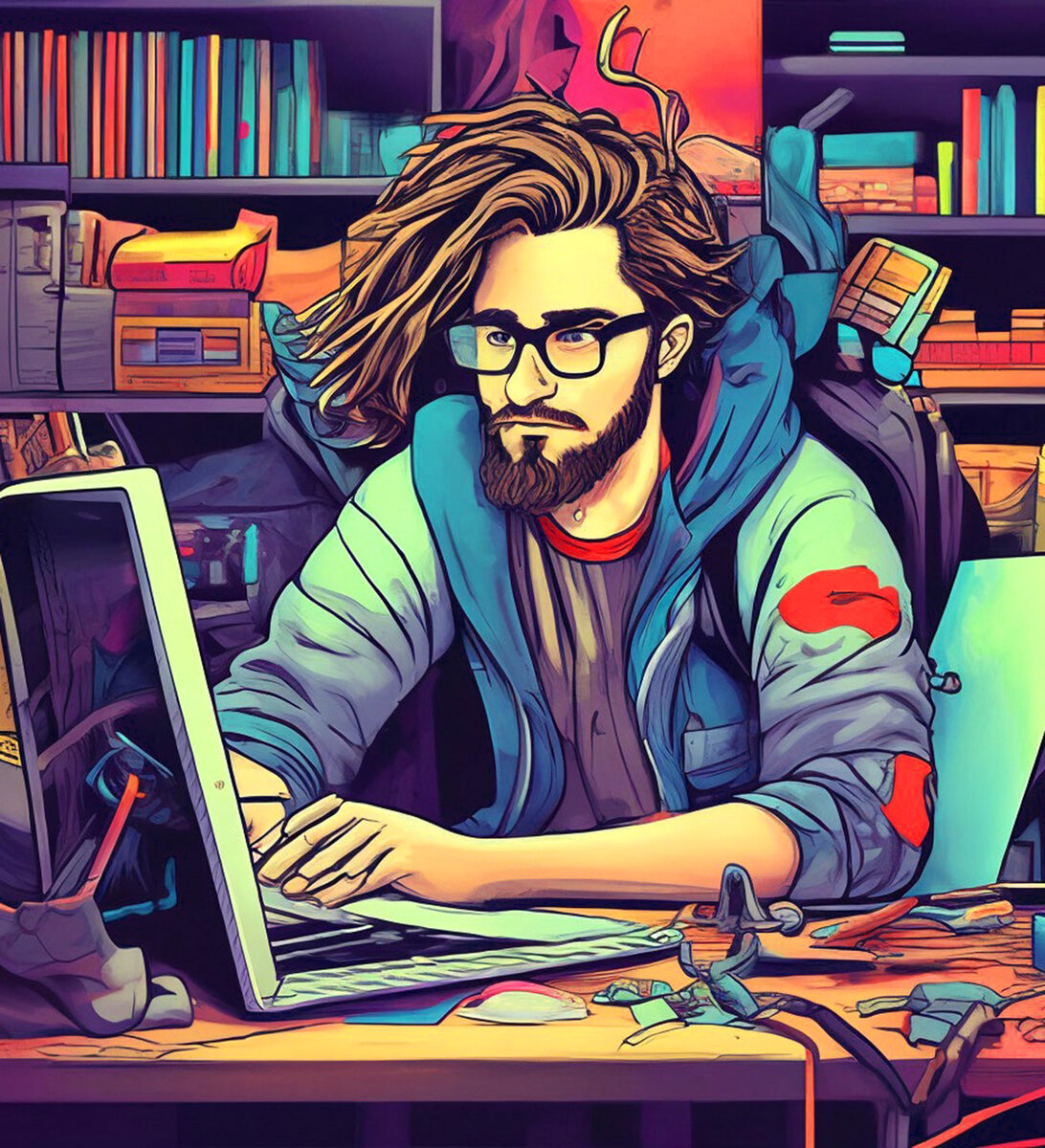 Образ современного программиста. Таким его выдал искусственный интеллект на мой запрос)