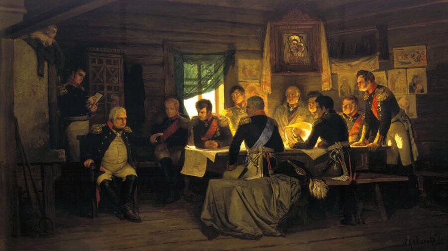    А. Д. Кившенко, «Военный совет в Филях», 1880 г. Фото: общественное достояние