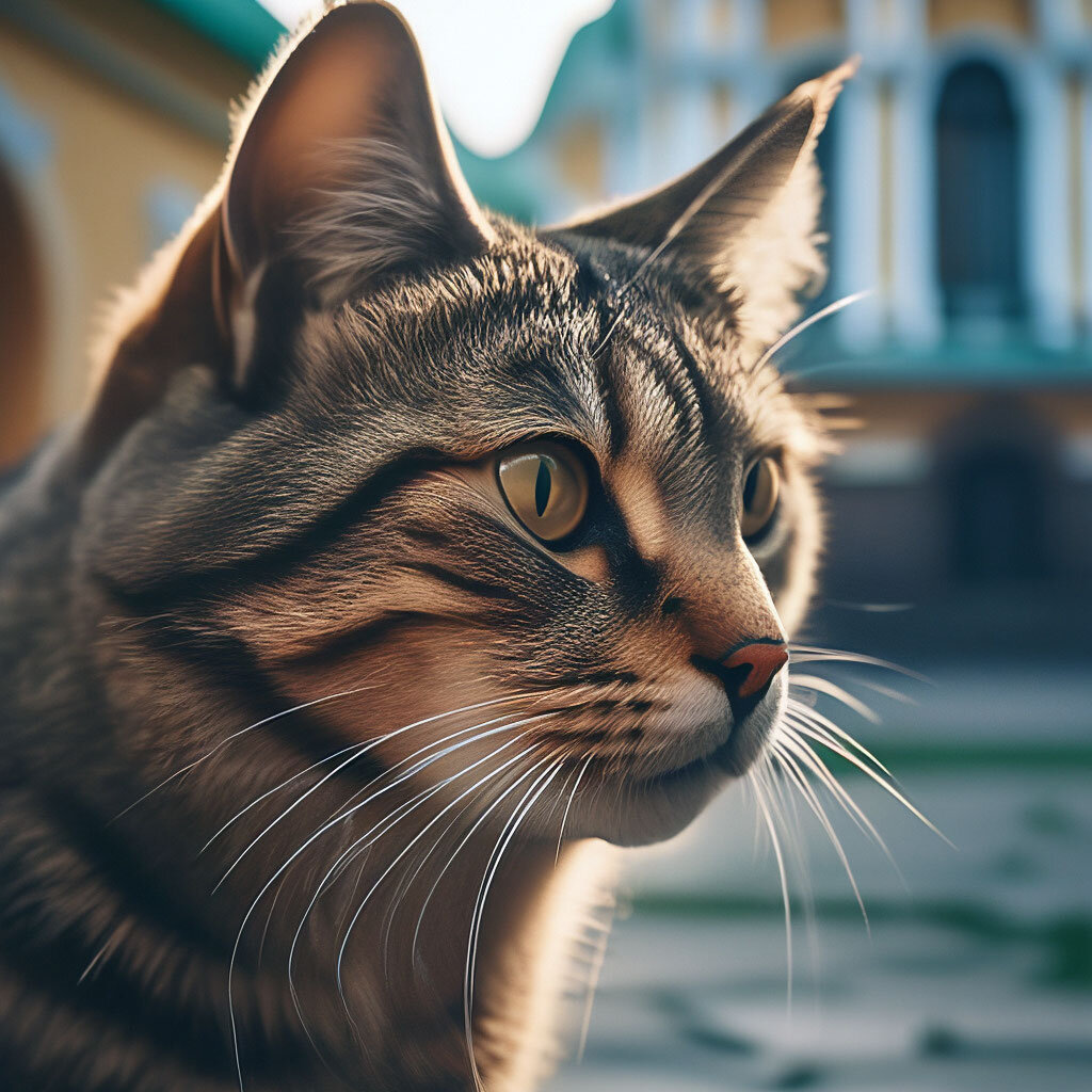 Кот в питерском дворе. Нейросеть Шедеврум.