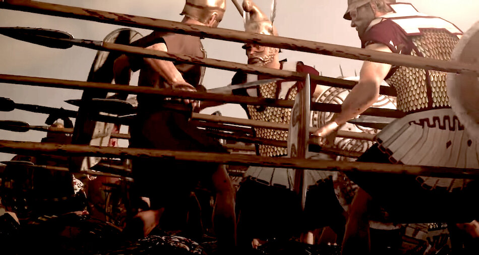 Македонская фаланга врывается в римский легион. Фрагмент моделирования битвы при Киноскефалах 197 года до н.э.