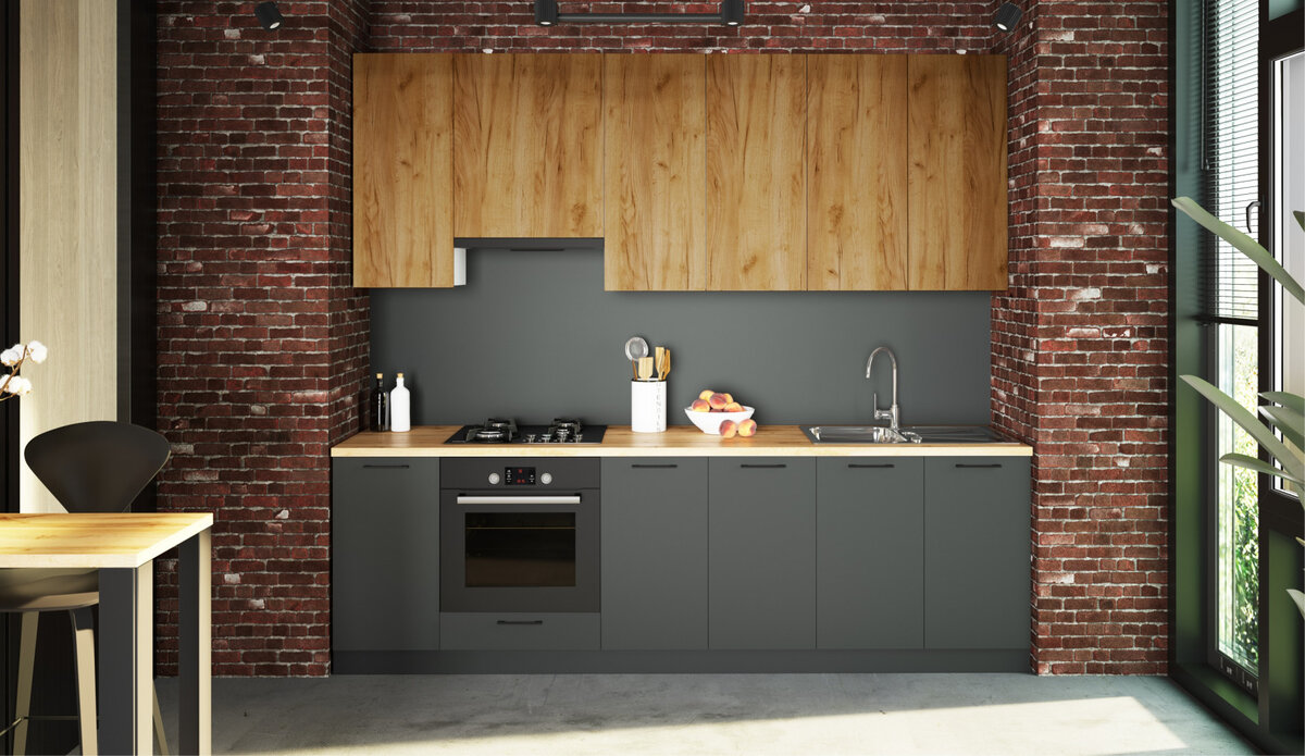 Модульная кухня Равенна Сити крафт золотой/антрацит