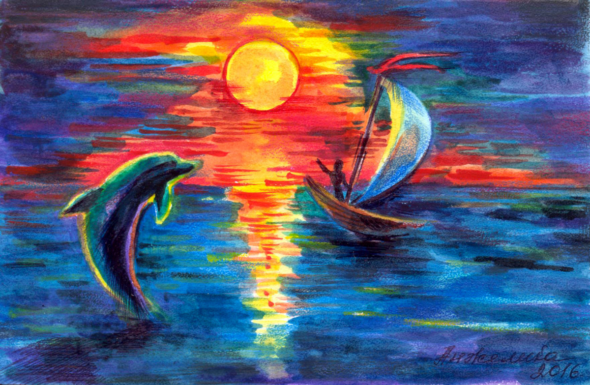 Рисунок автора статьи "Дельфин и Море"