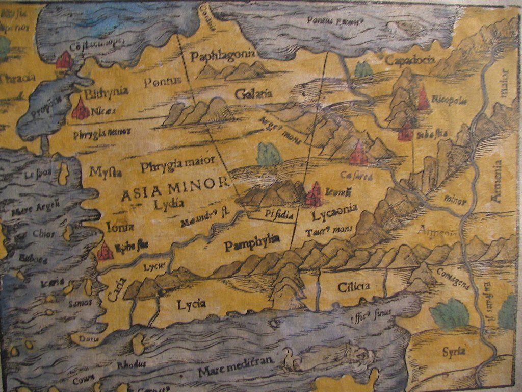 Древняя карта современной Турции, Малая Азия, Анатолия 