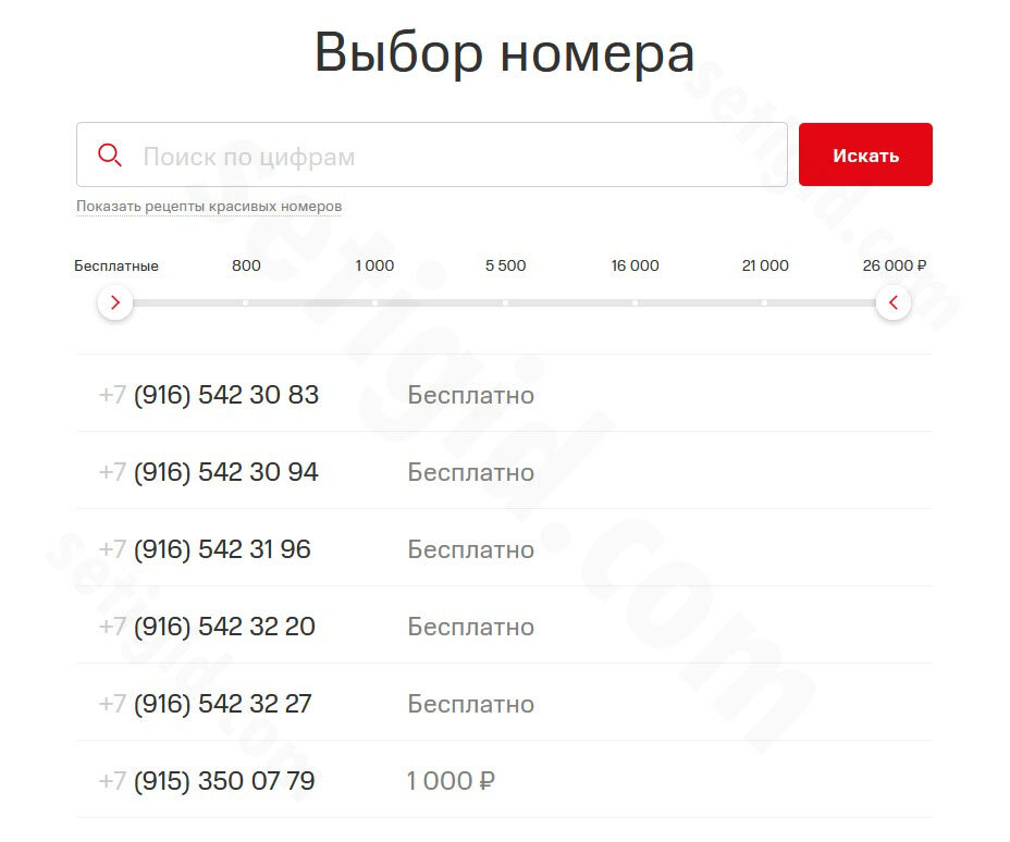 Поиск номера. Настройки стоимости. Выдача результатов
