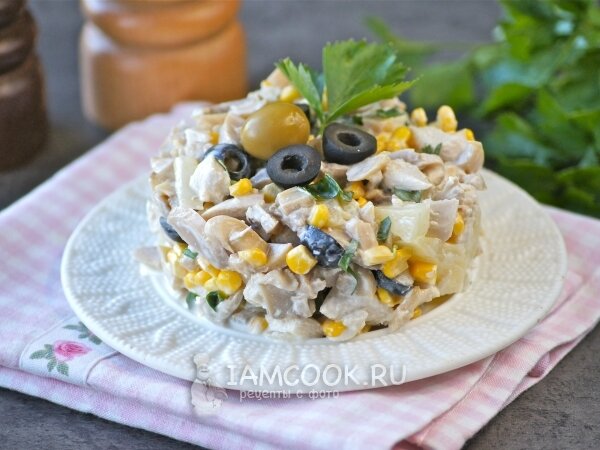 Салат с кукурузой и маринованными шампиньонами – пошаговый рецепт приготовления с фото