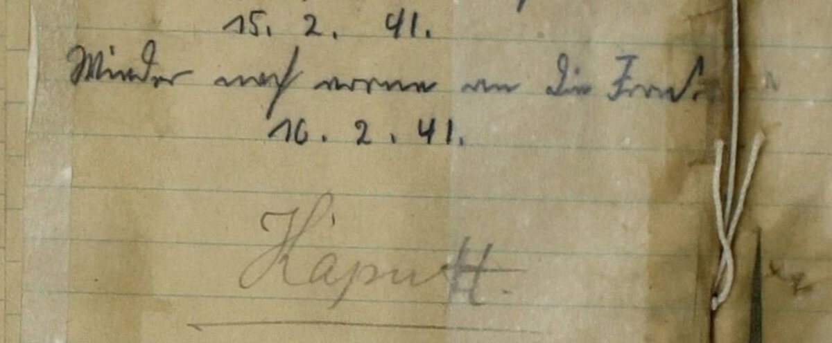 Фрагмент последней страницы дневника Франца Шарфа, солдата из 293-й пехотной дивизии Вермахта, действовавшей на Восточном фронте в районе Мценска в зимней кампании 1941 - 1942 гг.