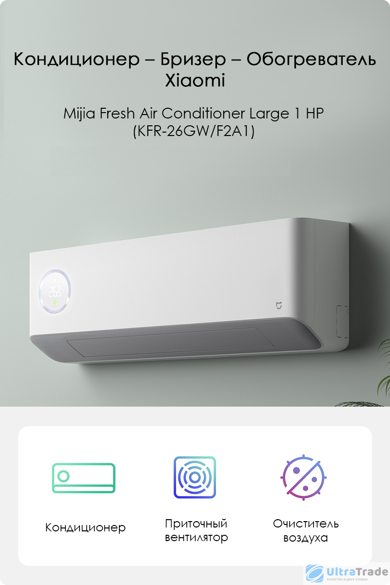 Кондиционер – Бризер – Обогреватель Xiaomi Mijia Fresh Air Conditioner  Large 1 HP (KFR-26GW/F2A1) | UltraTrade.ru | Дзен