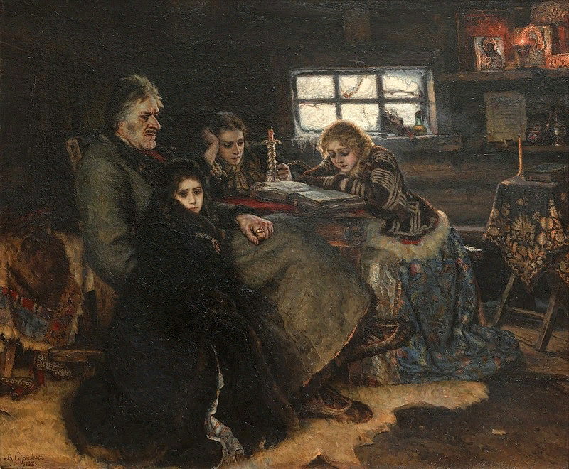 В. Суриков "Меншиков в Берёзове" (1883). Государственная Третьяковская галерея. Источник изображения: https://ru.wikipedia.org/wiki/Меншиков_в_Берёзове#/media/Файл:SurikovMenshikovBerezovo.jpg