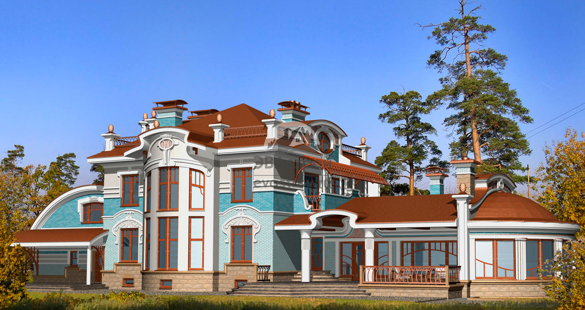 Проект особняка 627 м2 в стиле модерн с бассейном, террасой, вторым светом и гаражом - FD-00-16