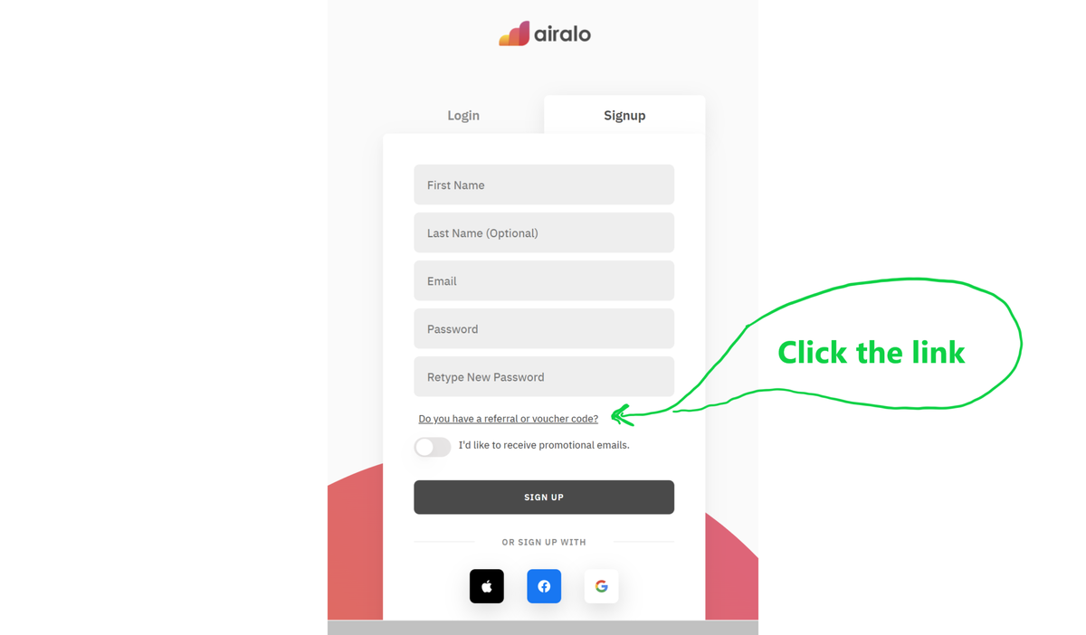 Нажмите на ссылку чтобы открылось поле ввода промокода