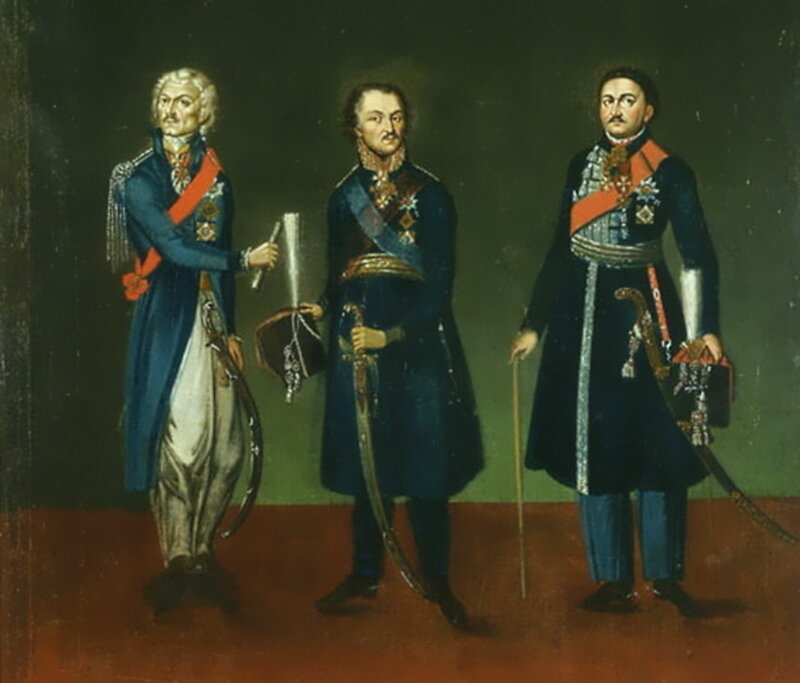 Неизвестный художник «Тройной портрет атаманов войска Донского: Фёдора Денисова, Матвея Платова и Василия Орлова»