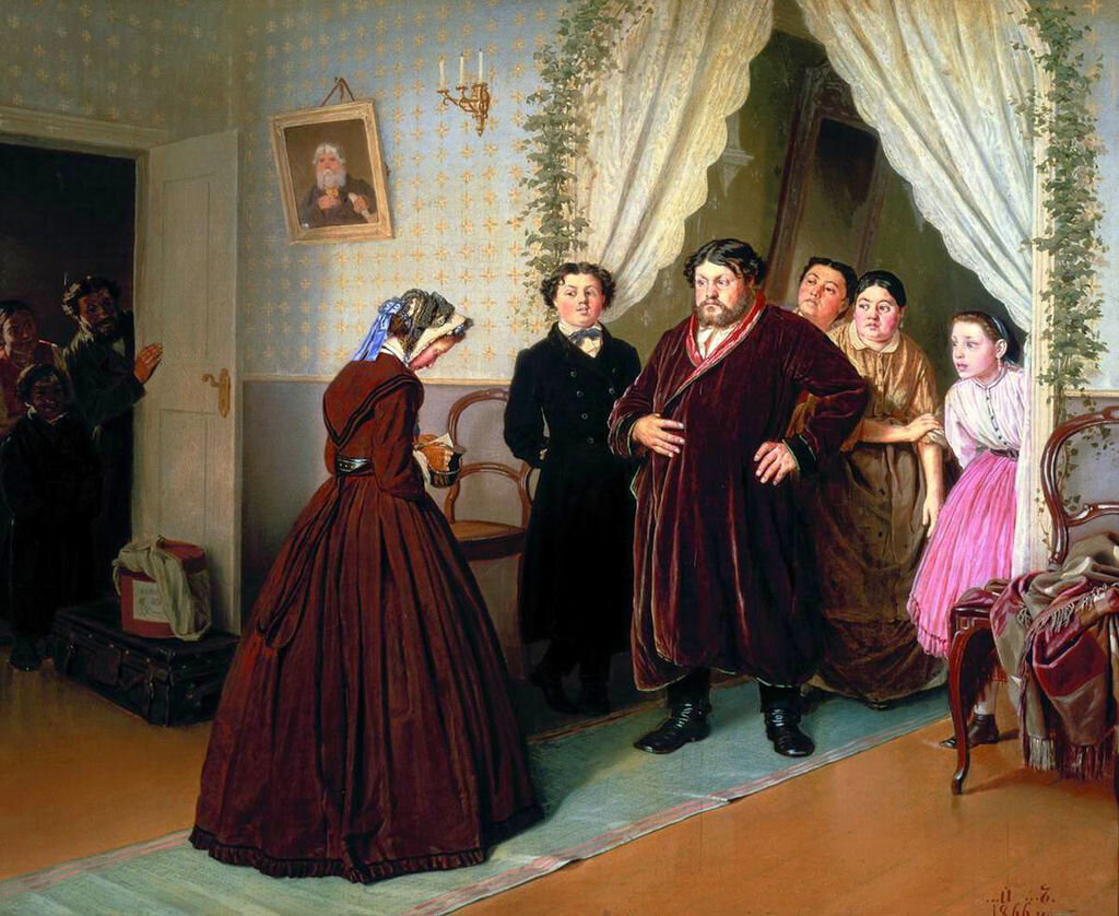 Василий Перов, "Приезд гувернантки в купеческий дом", 1866 г.