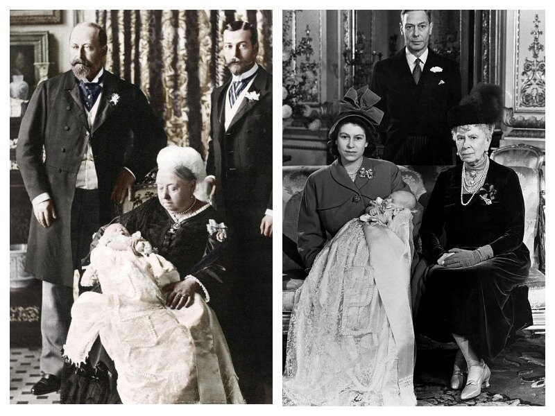 1. Королева Виктория внуком Георгом V  2. Елизавета держит Чарльза