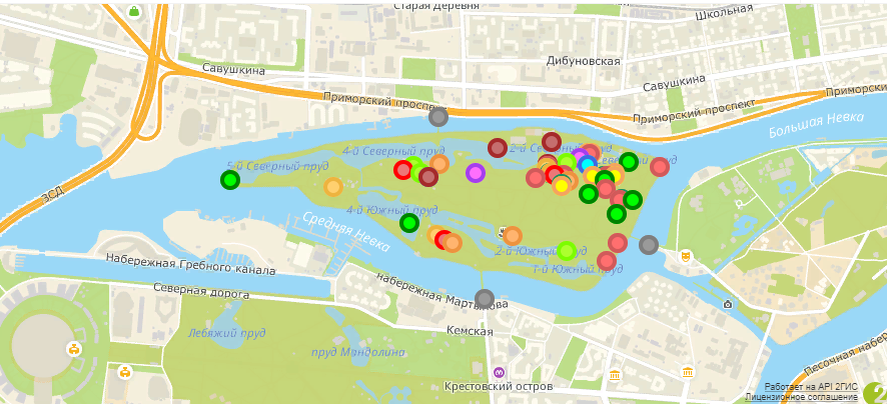 Скриншот карты Елагина острова – ЦПКиО им. С.М. Кирова