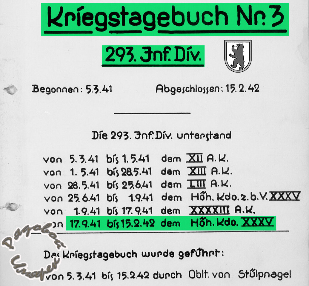 Обложка папки документов - KTB 293-й пд (NARA)