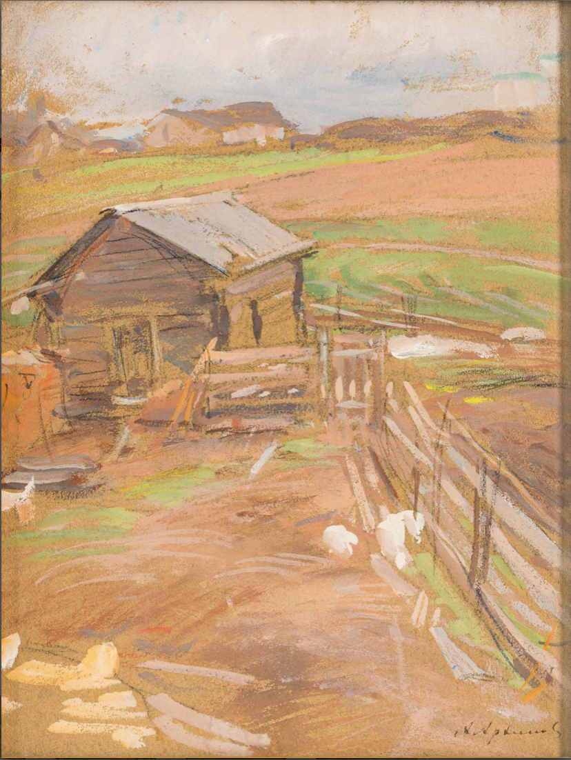 АРХИПОВ Абрам Ефимович (1862‒1930) Деревня на Севере. 1910-е Картон, темпера. 36 × 28
