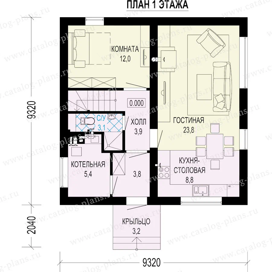 План первого этажа. Источник изображения: Дзен-канал "Проекты Коттеджей"
