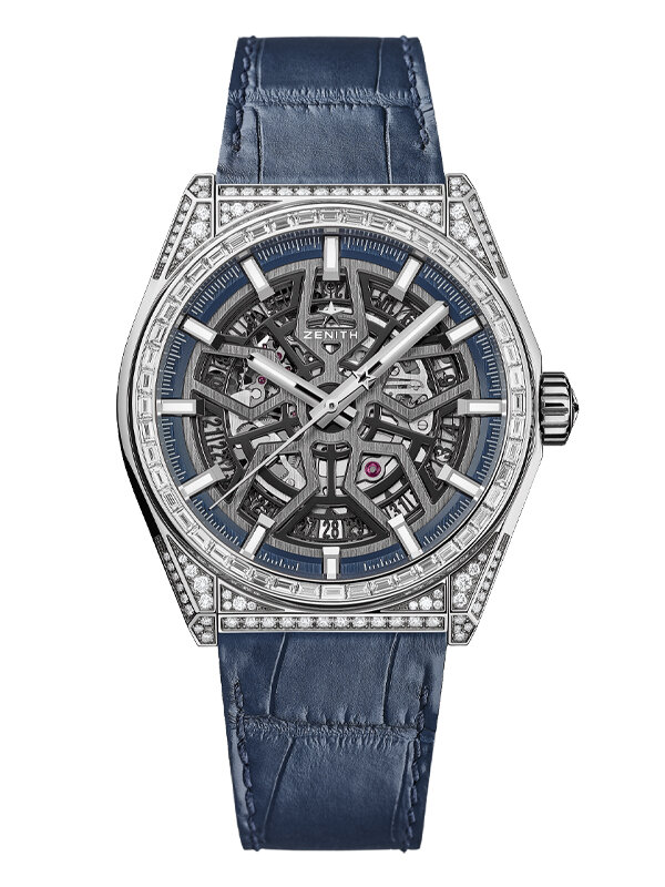 Часы Zenith Defy Classic Jewelry в 41 мм корпусе из керамики с бриллиантами, скелетонизированным циферблатом и указателем даты