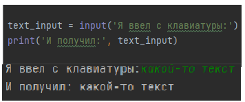 Пример использования input() и результат выполнения программы