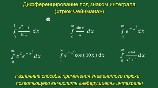 Дифференцирование под знаком интеграла («трюк Фейнмана»). Метод нахождения точного значения «неберущихся» интегралов.