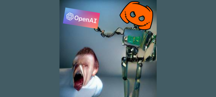 Фотомонтаж, созданный искусственным интеллектом (ИИ): робот преследует кричащего человека